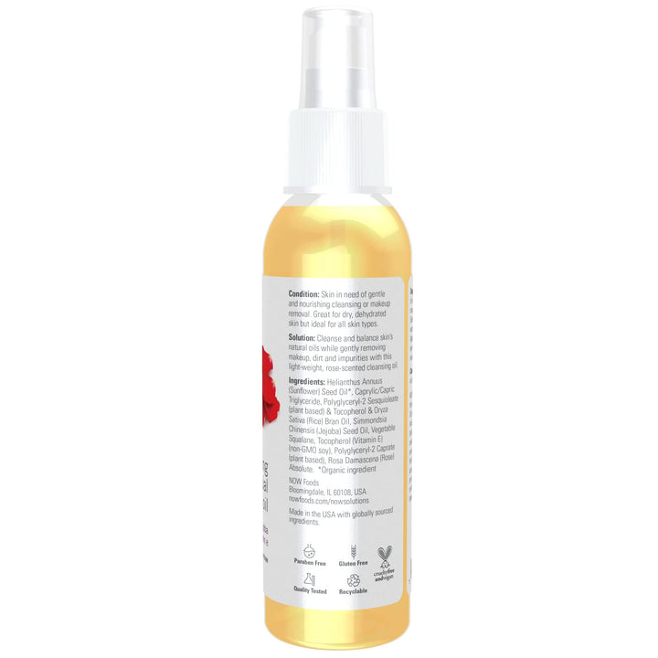 NOW Foods Solutions, Soothing Rose Facial Cleansing Oil With Jojoba Oil, Vitamin E and Rose Absolute, 4 Fluid Ounce
