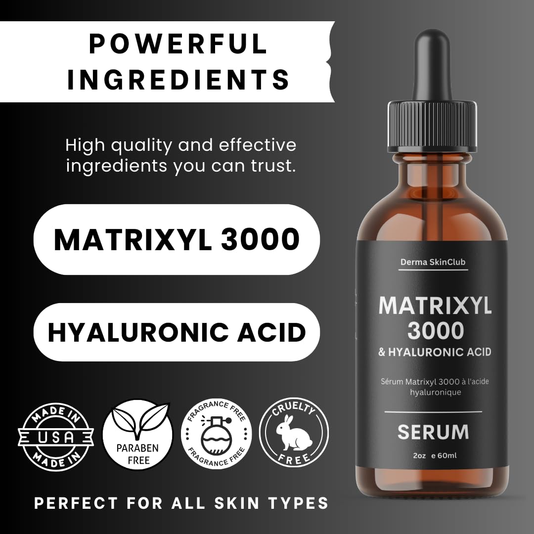 Matrixyl 3000 Serum with Hyaluronic Acid, Anti-Wrinkle facial Serum, Anti-Aging & Hydrating, Deep Wrinkle Reducer, Fine Lines, Firming Serum for face - 2oz