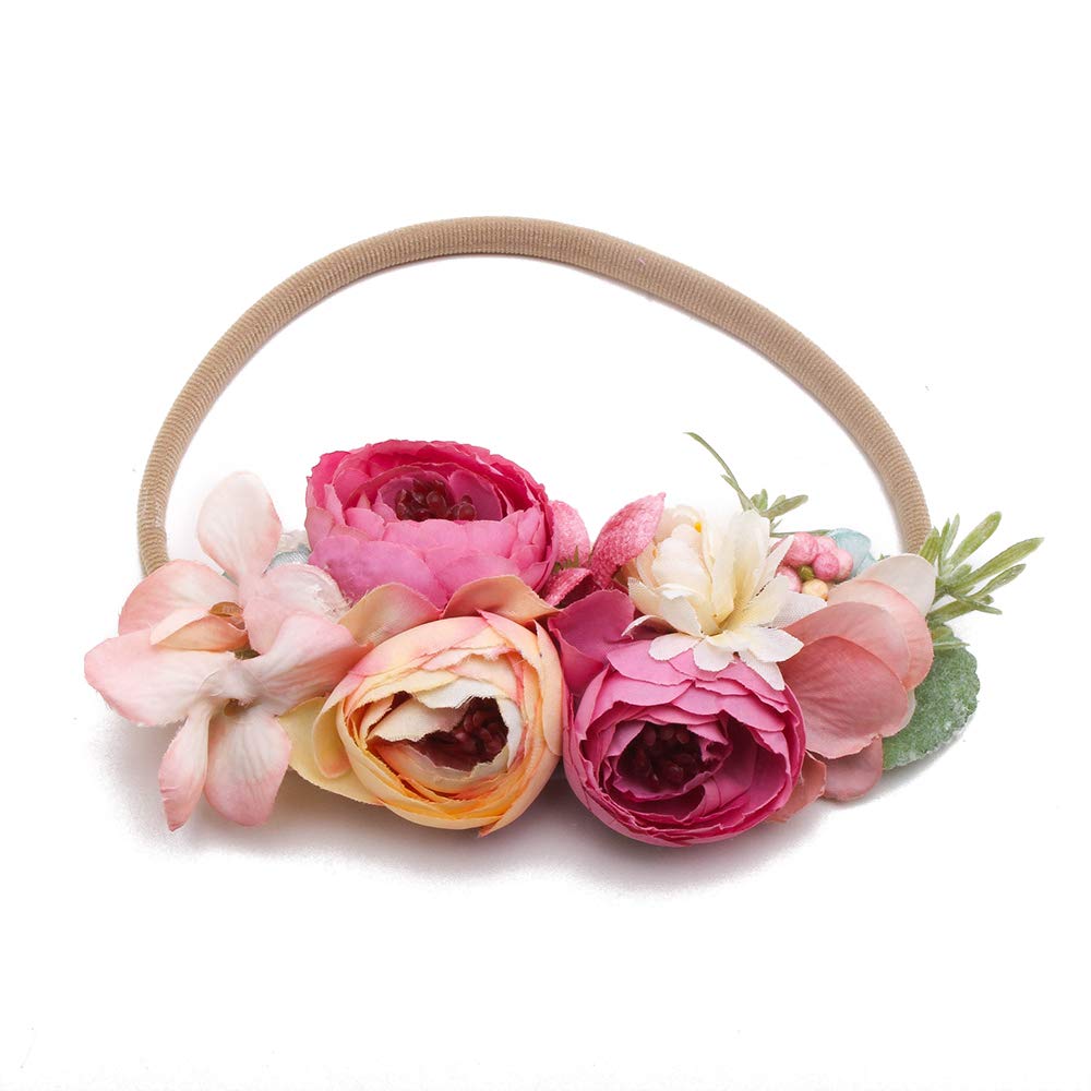 mligril Baby Girl Floral Headbands- 3pcs Nylon Headband Handmade Flower Crown Elastic Hairband Newborn Toddler Hair Accessories Gifts for Girls (1-6 years old)
