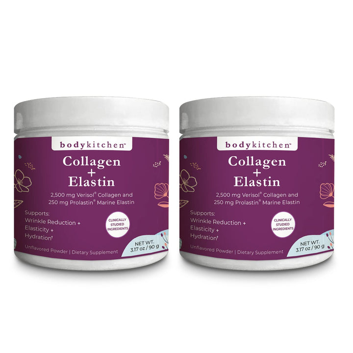 Body Kitchen Collagen and 250 mg Elastin Supplement to Aid Signs of Aging, Support Skin Health & Elasticity, Fewer Wrinkles, Unflavored Powder, Tasteless, Odorless, Colorless, 30 Servings (2 Pack)