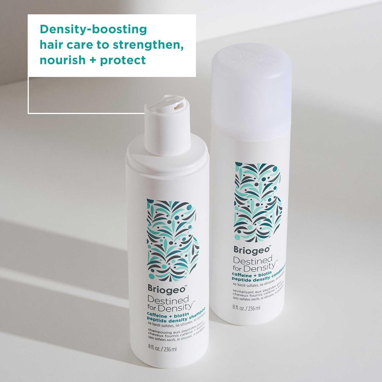 Briogeo Destined For Density Caffeine + Biotin Peptide Density Shampoo and Conditioner Set, Increases Hair Thickness and Density for Fine or Thinning Hair, Vegan, Cruelty-Free, 2 x 8 fl oz