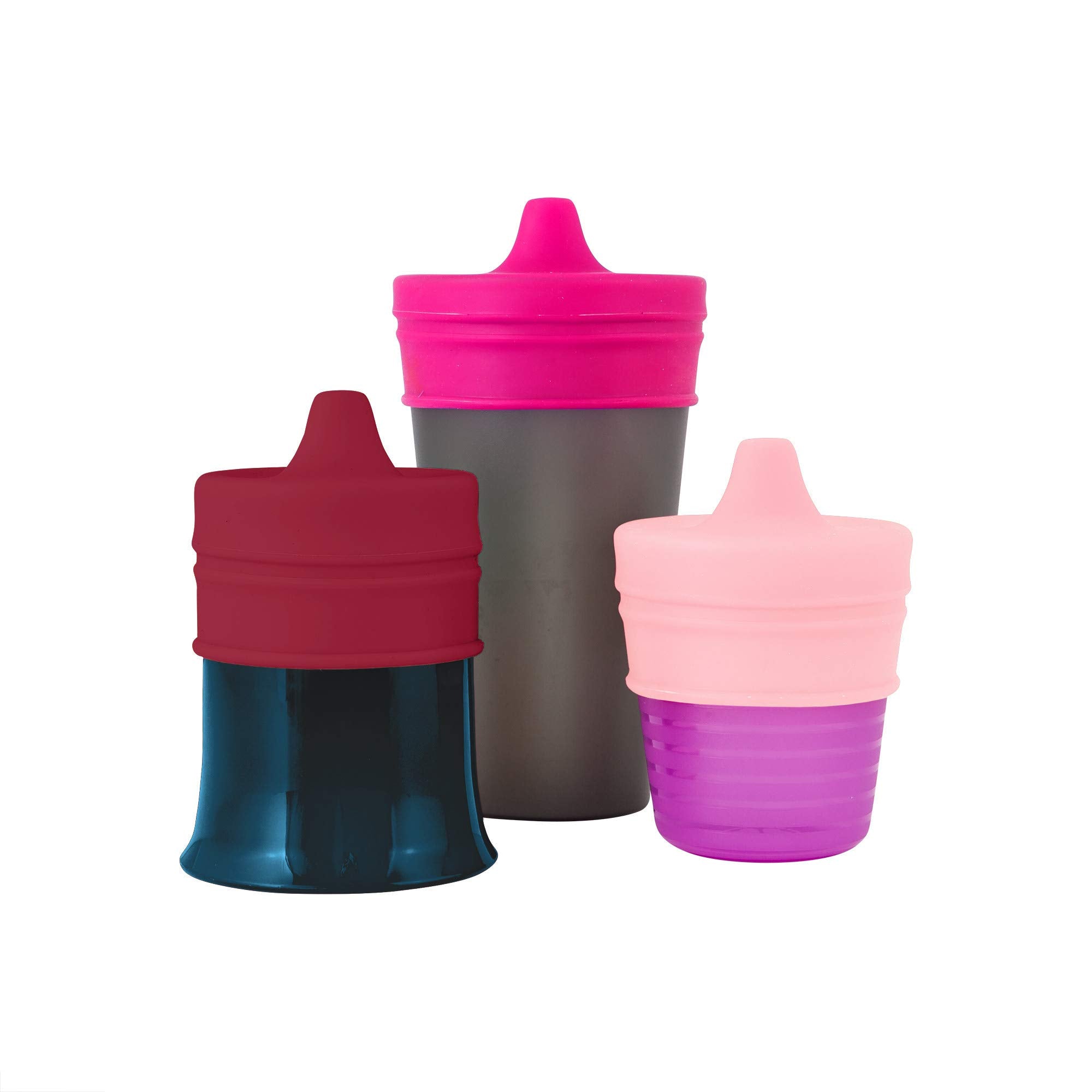 Boon Snug Silicone Sippy Cup Lids - Convert Any Kids Cups or Toddler Cups into Soft Spout Sippy Cups - Toddler Feeding Supplies and Travel Essentials - Pink - 3 Count