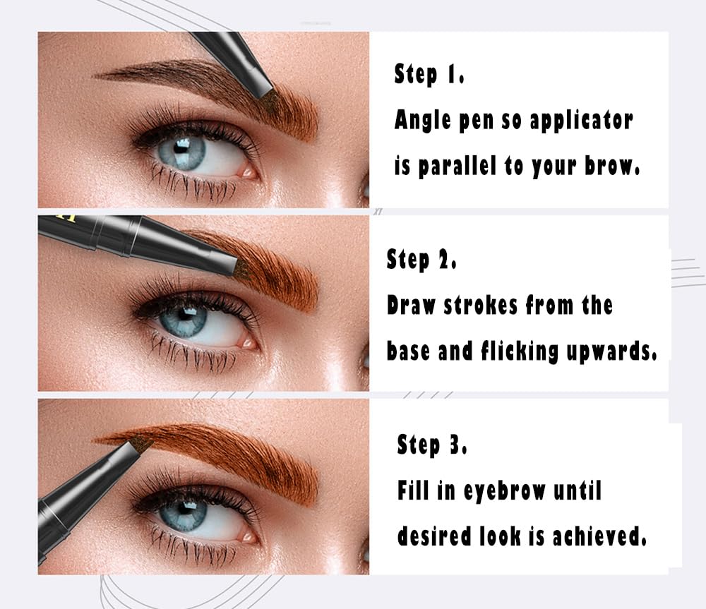 Easy Fill Hair-like Eyebrow Pen, with Liquid Fork-tips Microfilling Applicator, Mimics Natural Brow Makeup by “Linble” (#3 Gray)
