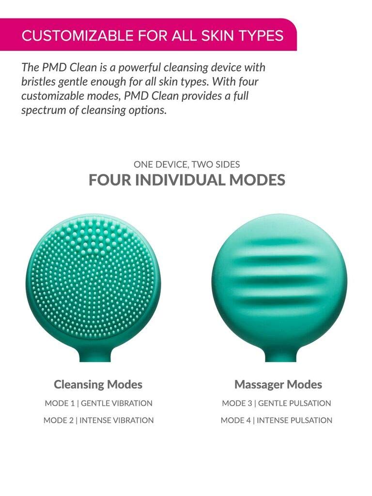 PMD Clean - Smart Facial Cleansing Device with Silicone Brush & Anti-Aging Massager - Waterproof - SonicGlow Vibration Technology - Lift, Firm, and Tone Skin on Face and Body - Teal