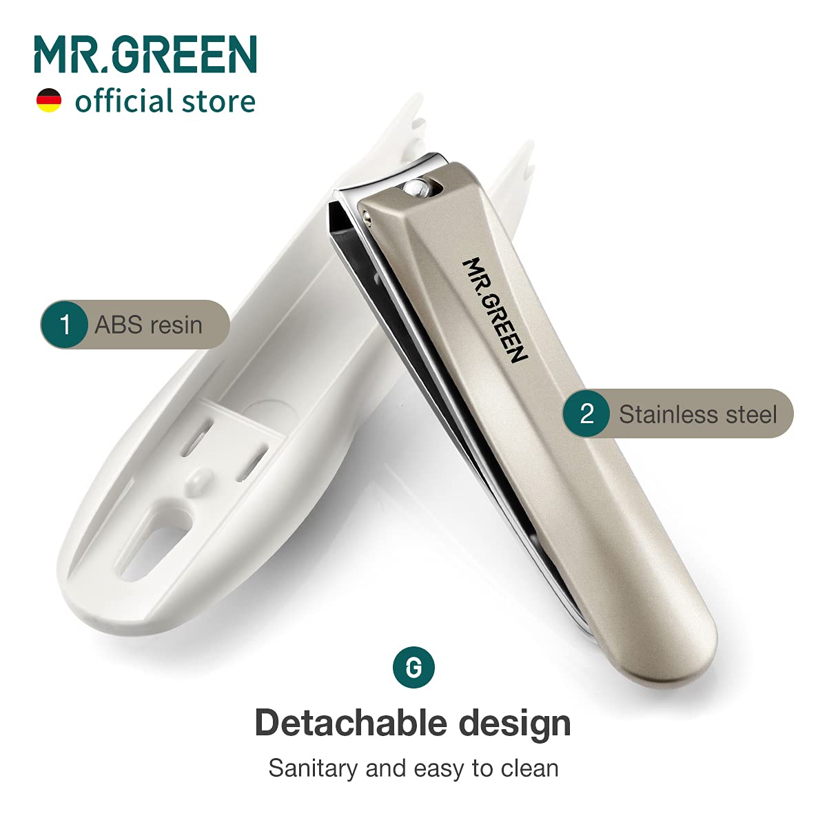 MR.GREEN Nail Clippers Anti Splash Fingernail Cutter Stainless Steel Manicure Tools Nail Scissors Detachable Design Nail Trimmer (L+Nano Glass File)