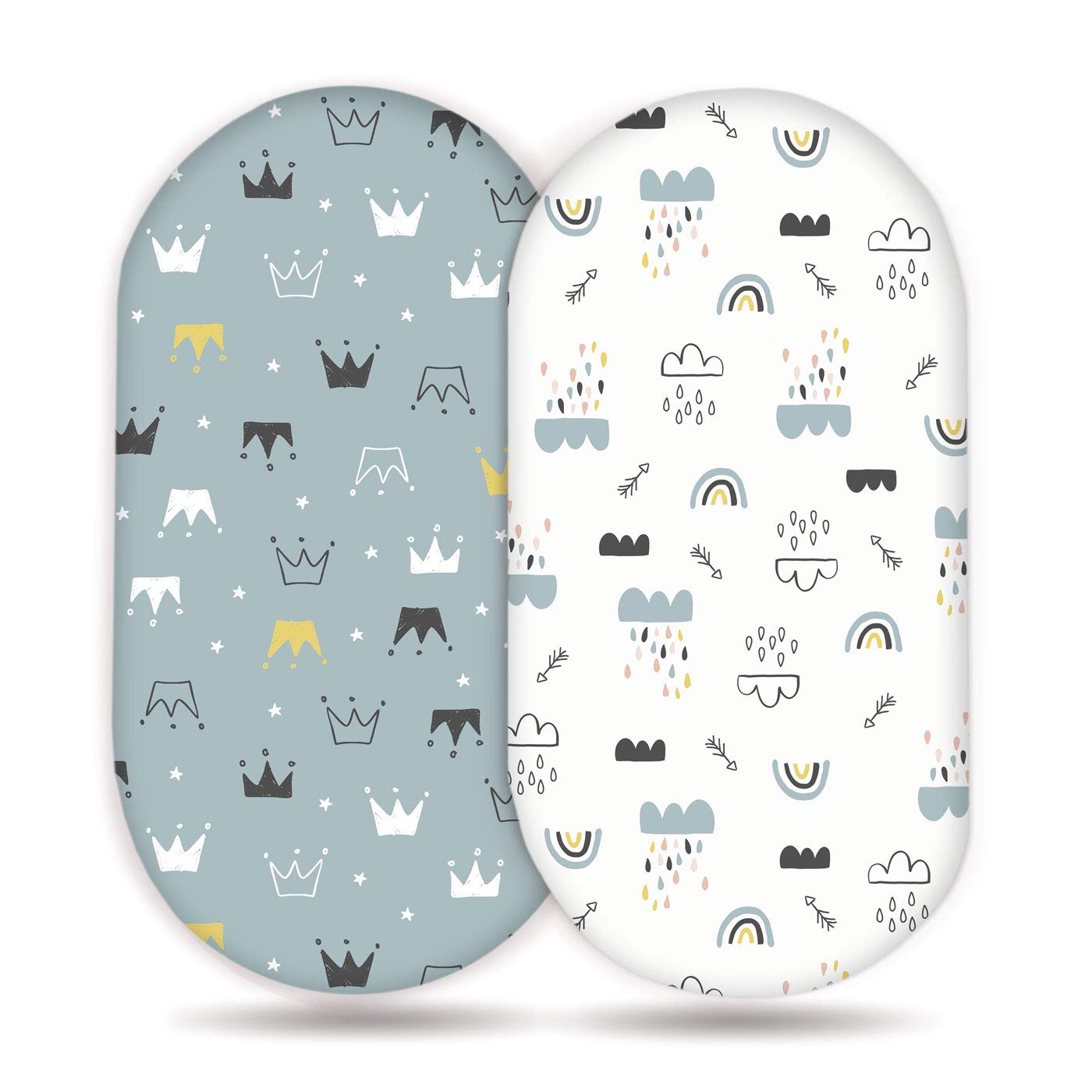 Stretchy Ultra Soft Bassinet Sheet Set 2 Pack, Universal Cradle Sheet for Rectangle, Oval, or Hourglass Bassinet Pad/Mattress, Crown and Cloud Bassinet Sheets for Baby Girl and Boy