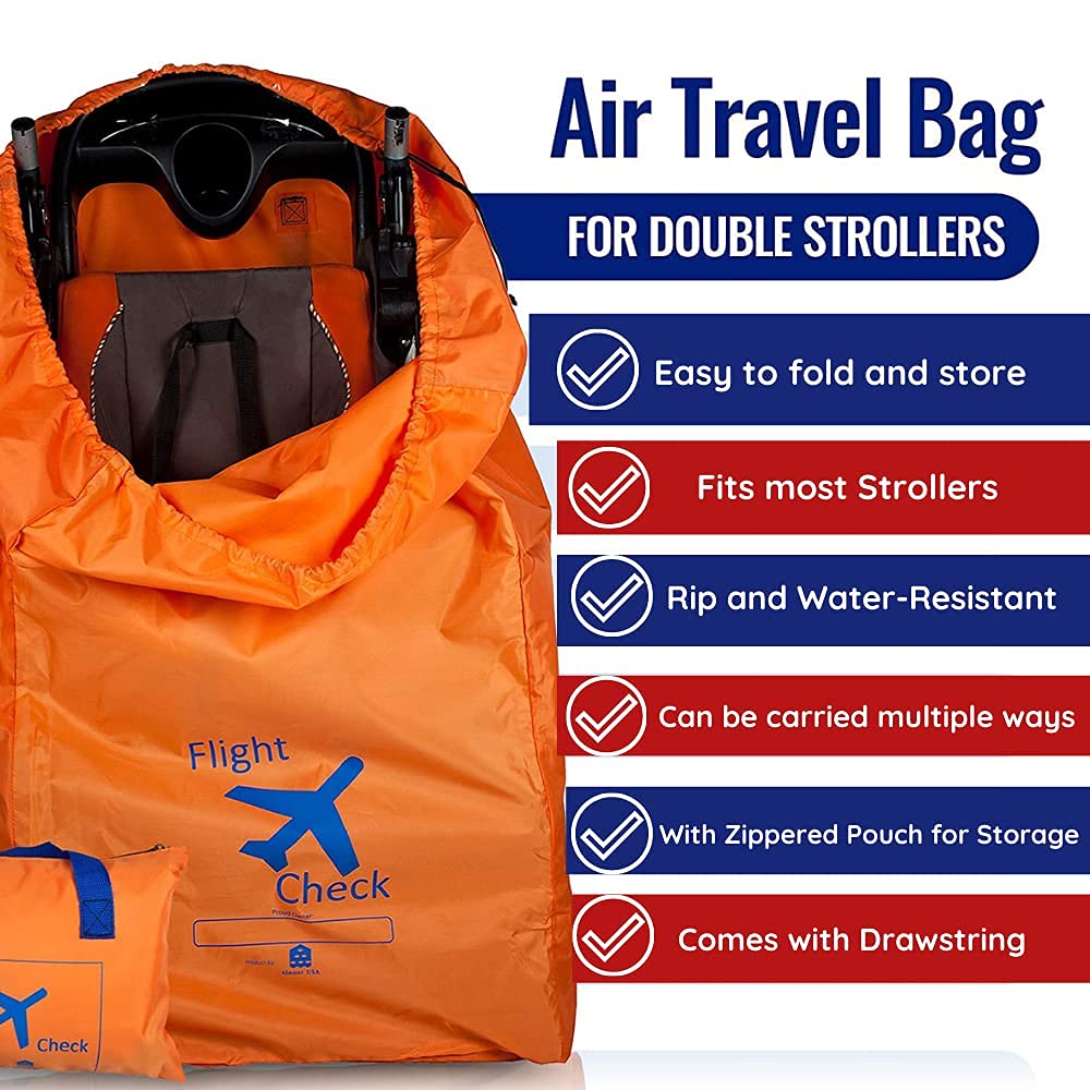 Alnoor USA Gate Check Bag for Single & Double Stroller Travel Bag for Air Plane | Extra Large & Ultra Durable - Includes Padded Shoulder Straps for Comfort & Durability With Pouch – Bonus E-Book