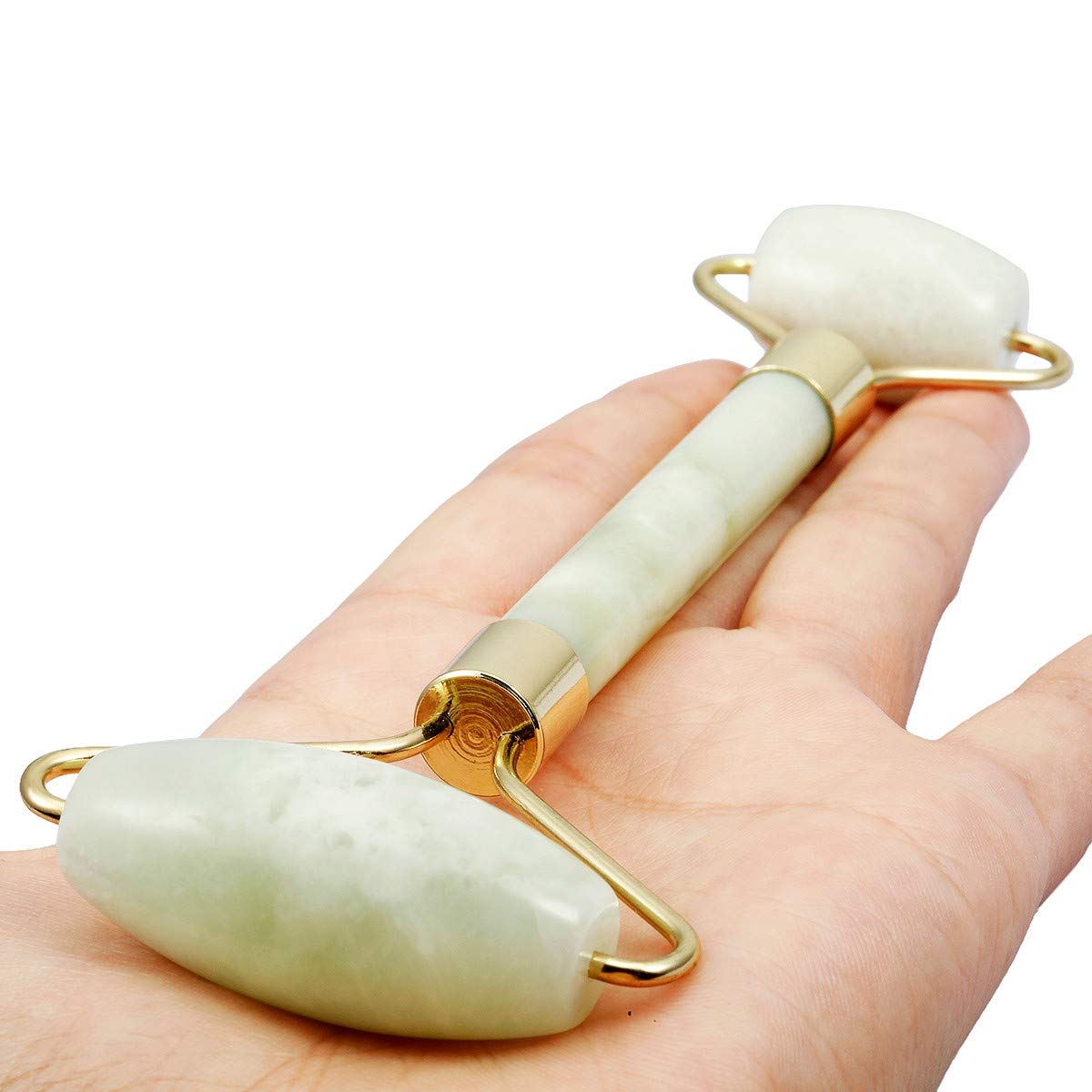 Xiuyan Jade: Rockcloud Natural Crystal Stone Roller Massager Double Neck Face & Neck Massage Therapy Anti-Aging Wrinkle Healing Slimming Skincare Tool, Xiuyan Jade