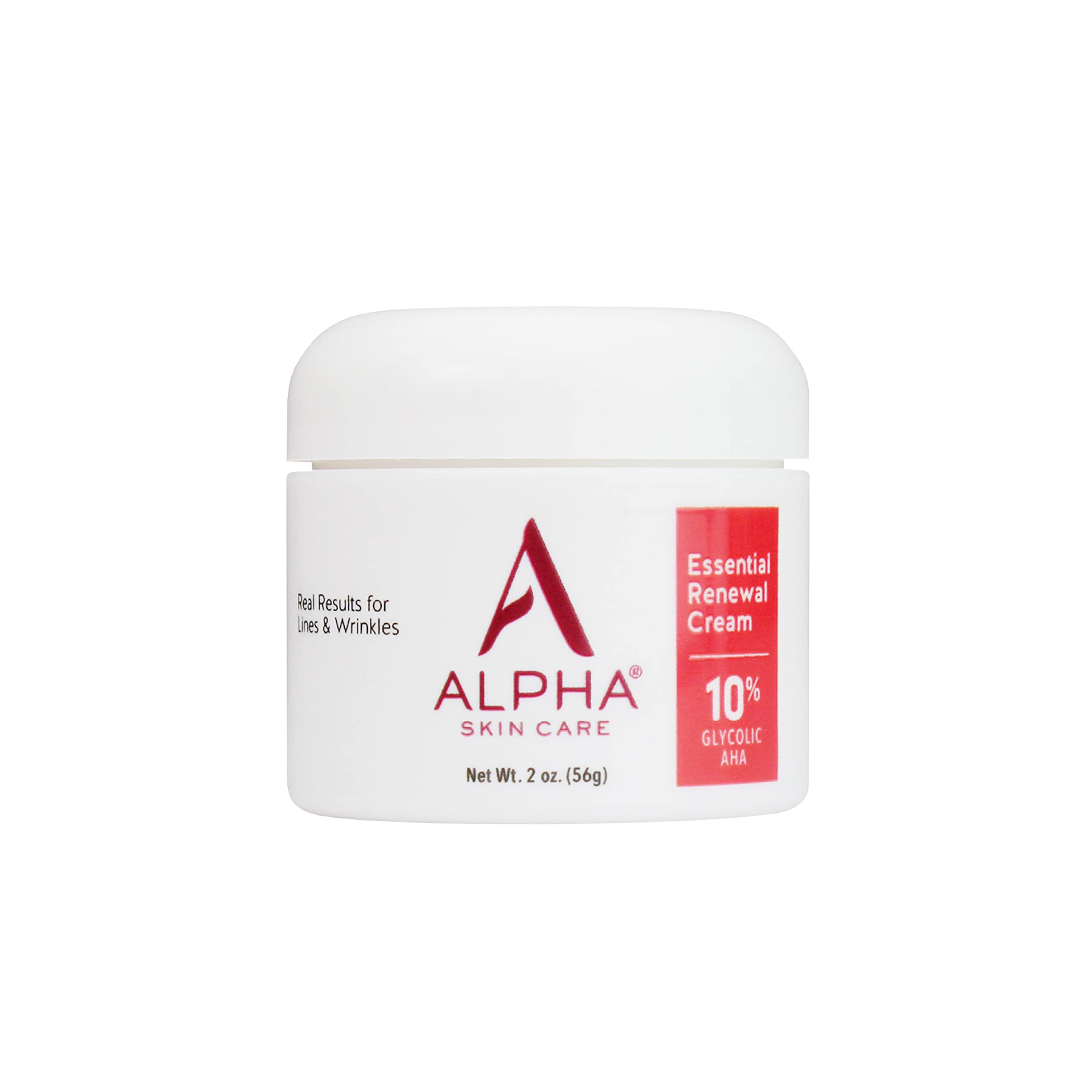 Alpha Skin Care Essential Renewal Cream, Anti-Aging Formula, 10% Glycolic AHA, 2 Oz, Red/White