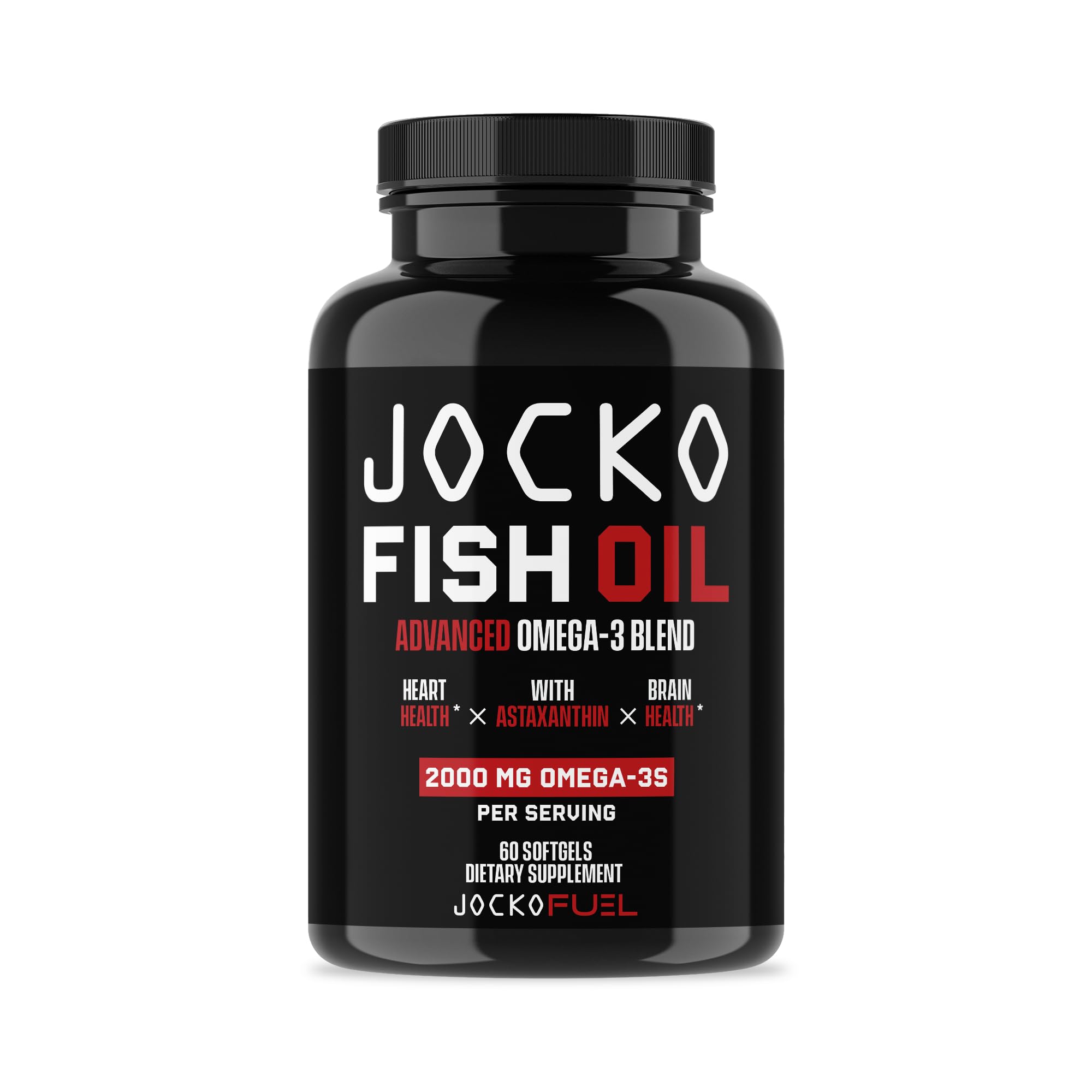 Jocko Fuel Omega 3 Fish Oil Supplement - Burpless Fish Oil 2000mg Omega 3 Fatty Acid Supplement Powerful Antioxidant with Astaxanthin - Supports Brain, Heart, & Mood (60 Capsules) (30 Day Supply)