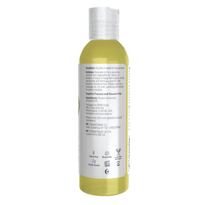 NOW Foods Solutions, Avocado Oil, 100% Pure Moisturizing Oil, Nutrient Rich and Hydrating, 4-Ounce