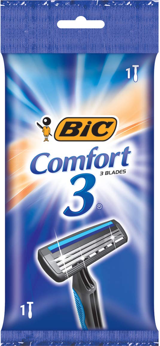 BIC Comfort 3 Men's 3-Blade Disposable Shaving Razor - Case of 36 Individually Wrapped Men's Razors