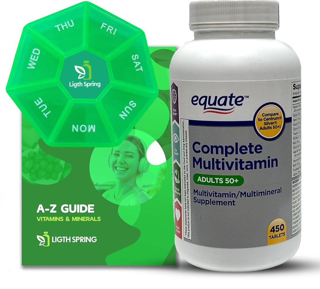 Equate Adults 50+ Complete Multivitamin/Multimineral Supplement Tablets, 450 Ct Bundle with Exclusive Vitamins & Minerals - A to Z -Better Ligth&Spring Guide