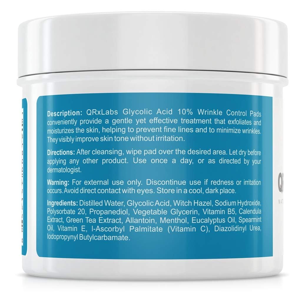 Glycolic Acid 10% Wrinkle Control Pads with 10% Ultra Pure Glycolic Acid, Allantoin, Vitamins B5, C &.
