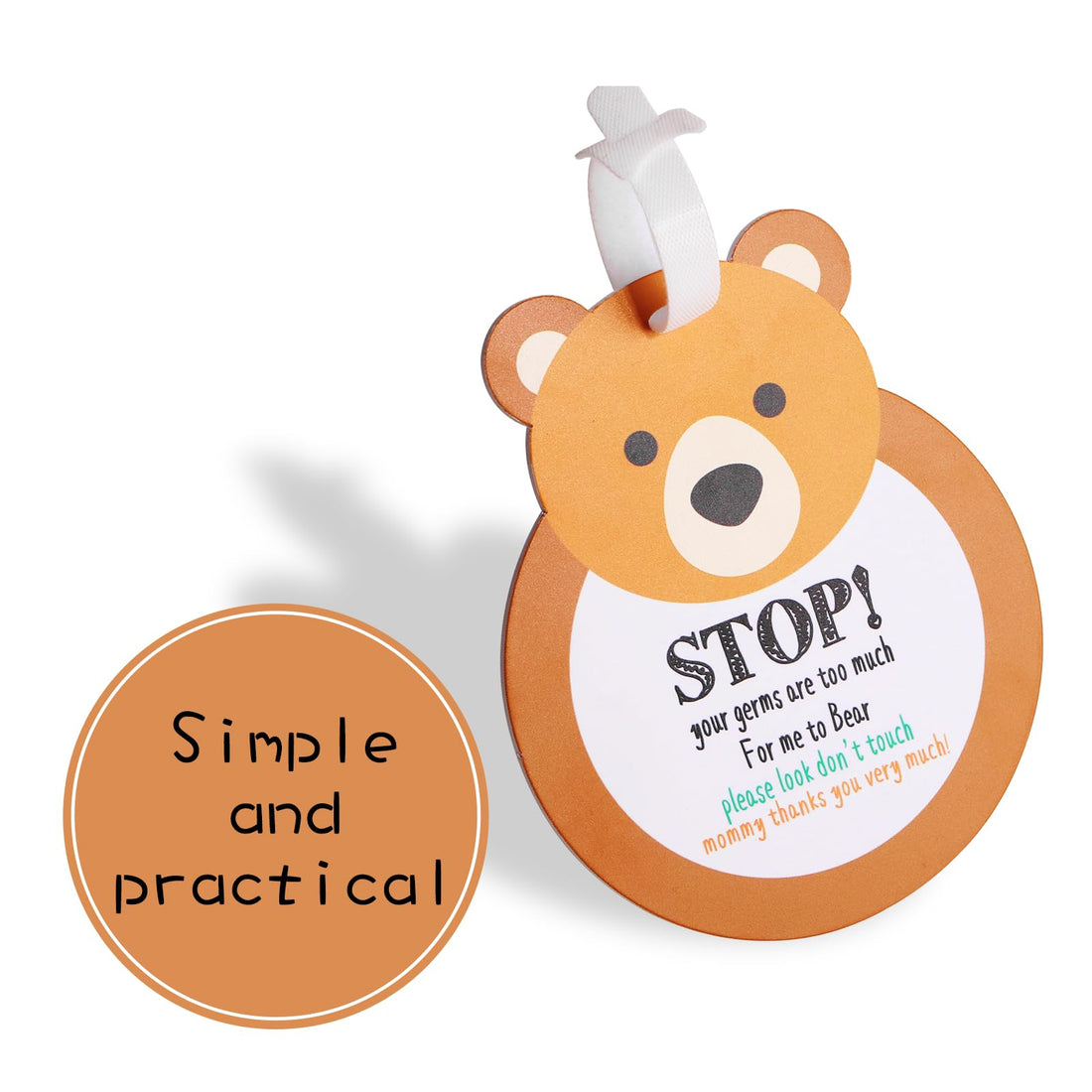 Bear Don't Touch Baby Sign Tag Stop Please Look Baby Car Seat Tag No Touching for Car Seat Cover Basket Tag Stroller Tag Carrycot Basket Tag Baby Warning Tips with Hanging Straps