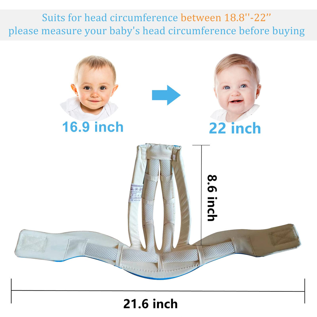 Huifen Adjustable Baby Head Protector, Baby Helmets for Crawling Walking Lightweight Safety Baby Helmet Jumping Running Breathable Hat Infant Essentials Toddler Helmets 6-24 Months (Blue)