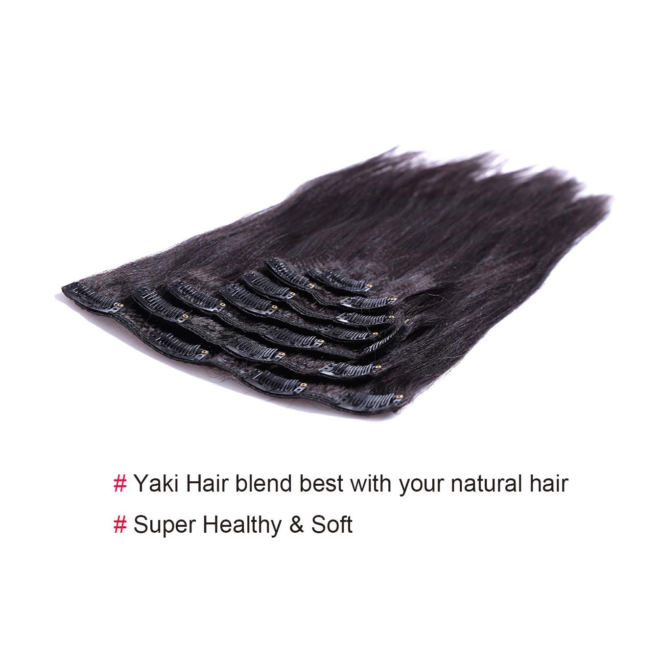 Anrosa Yaki Hair Clip in Yaki Hair Extensions Clip in Human Hair Yaki Hair Clip in Extensions for African American Yaki Straight Clip ins Natural Hair Thick Volume Natural Black 1B 10 inch 120 Gram