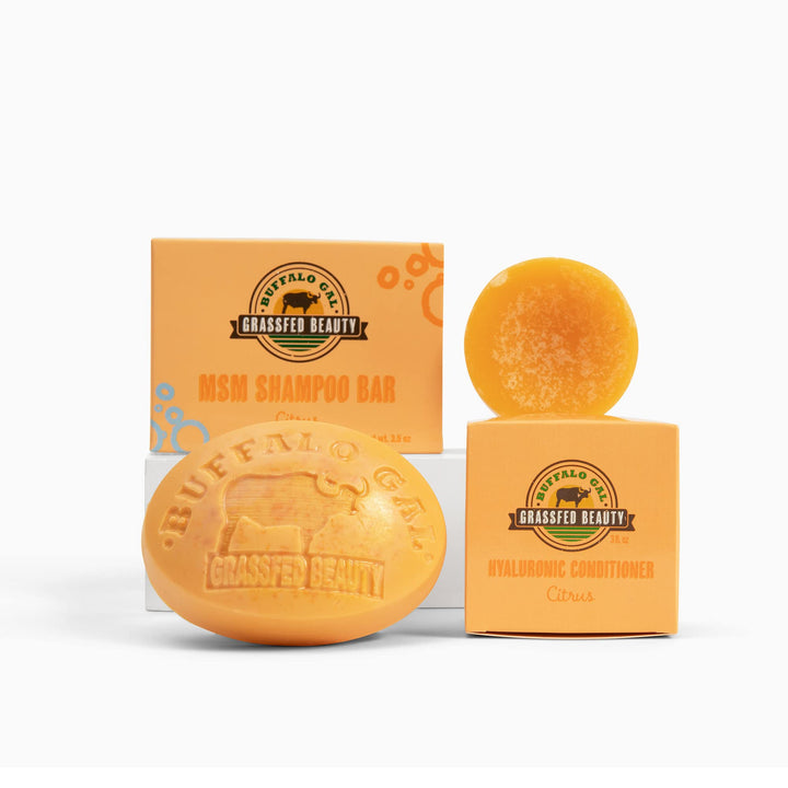 MSM Shampoo Bar + Hyaluronic Hair Conditioner Bar, Solid Bar Shampoo and Conditioner for Hair Growth, Non-Soap, For All Hair Types, Citrus, Set of 2