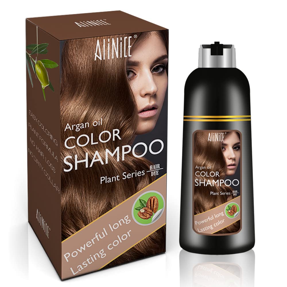 ALINICE Gray Hair Shampoo - Enriched Dye Formula with Natural Ingredients - Long Lasting & DIY 500ml (dark brown)
