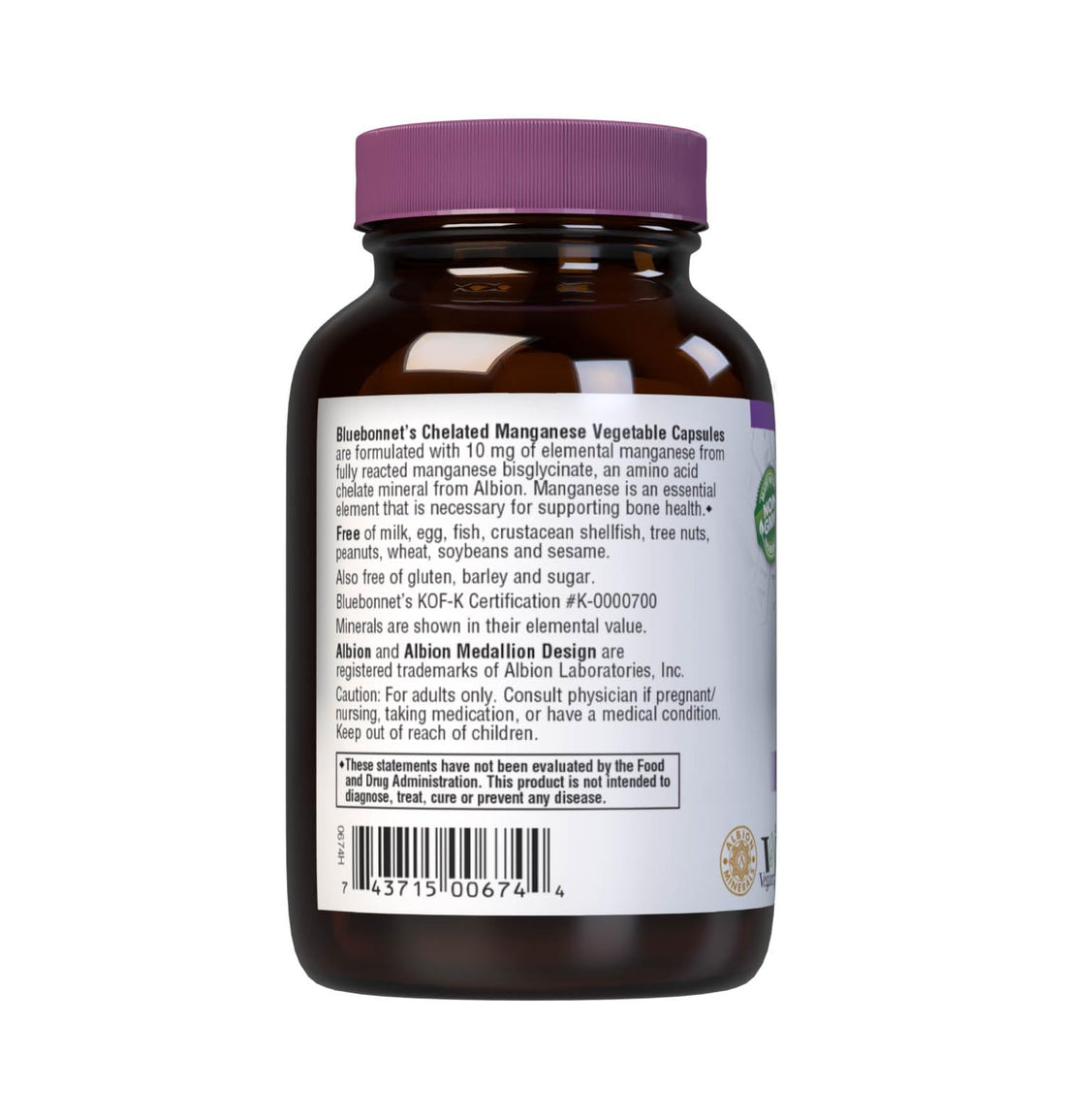 BlueBonnet Nutrition Albion Chelated Manganese, Amino Acid Chelate, Soy, Dairy & Gluten-Free, Non-GMO, Kosher Certified, Vegan, 90 Count