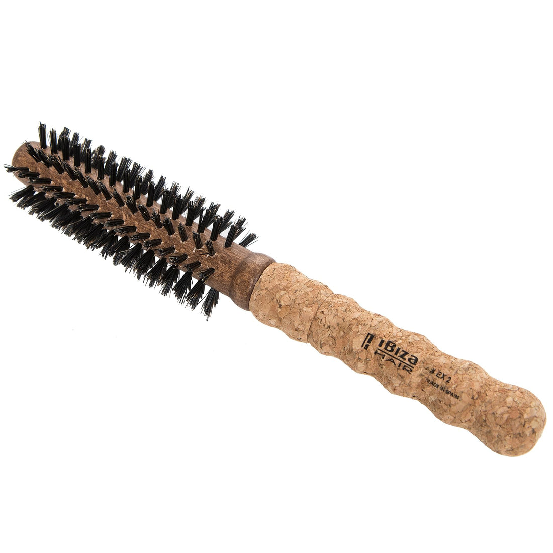 Ibiza Hair Professional Round Boar Hair Brush (EX2, 40mm), Lightweight with Reinforced Bristles & Cork Handle, For Bangs & Hair Lines, Add Texture & Shine for Short to Medium Hair