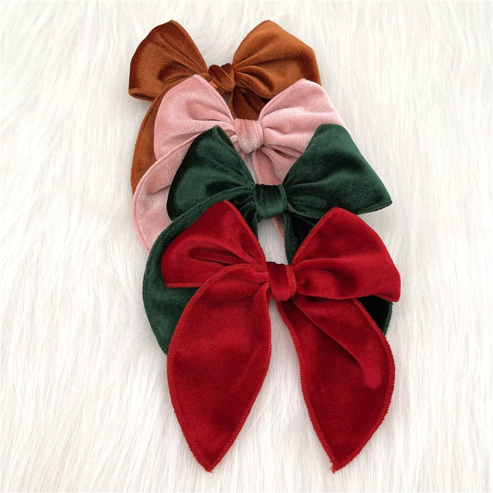 Large Velvet Fable Bow Hair Clips Barrettes for Baby Girl Velvet Hair Bows Alligator Clip for Little Girls Toddler Kids Teens Women (Large 12 PCS)