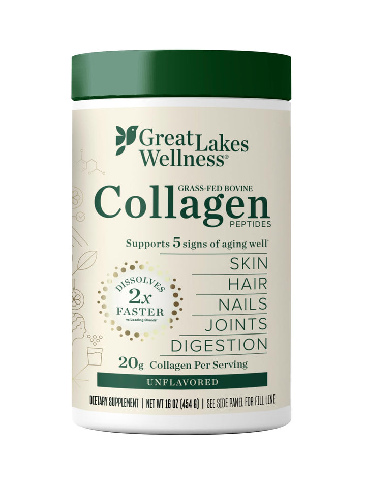 Great Lakes Wellness Collagen Peptides Powder for Skin, Hair, Nails, Joints & Digestion - Unflavored - Quick Dissolve Hydrolyzed, Non-GMO, Keto, Kosher - 16oz