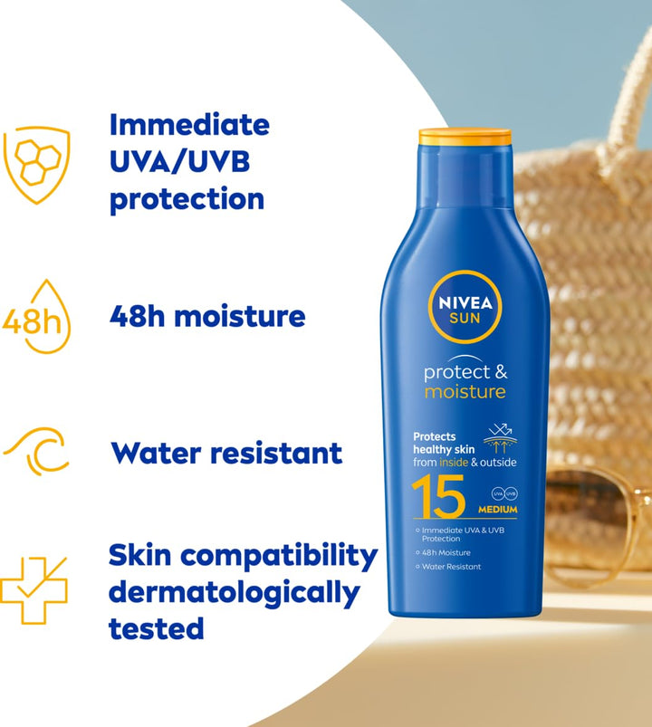 Nivea Sun Immediate Protection Moisturising Sun Lotion For All Skin Types Spf15 200 Ml, Pack Of 1