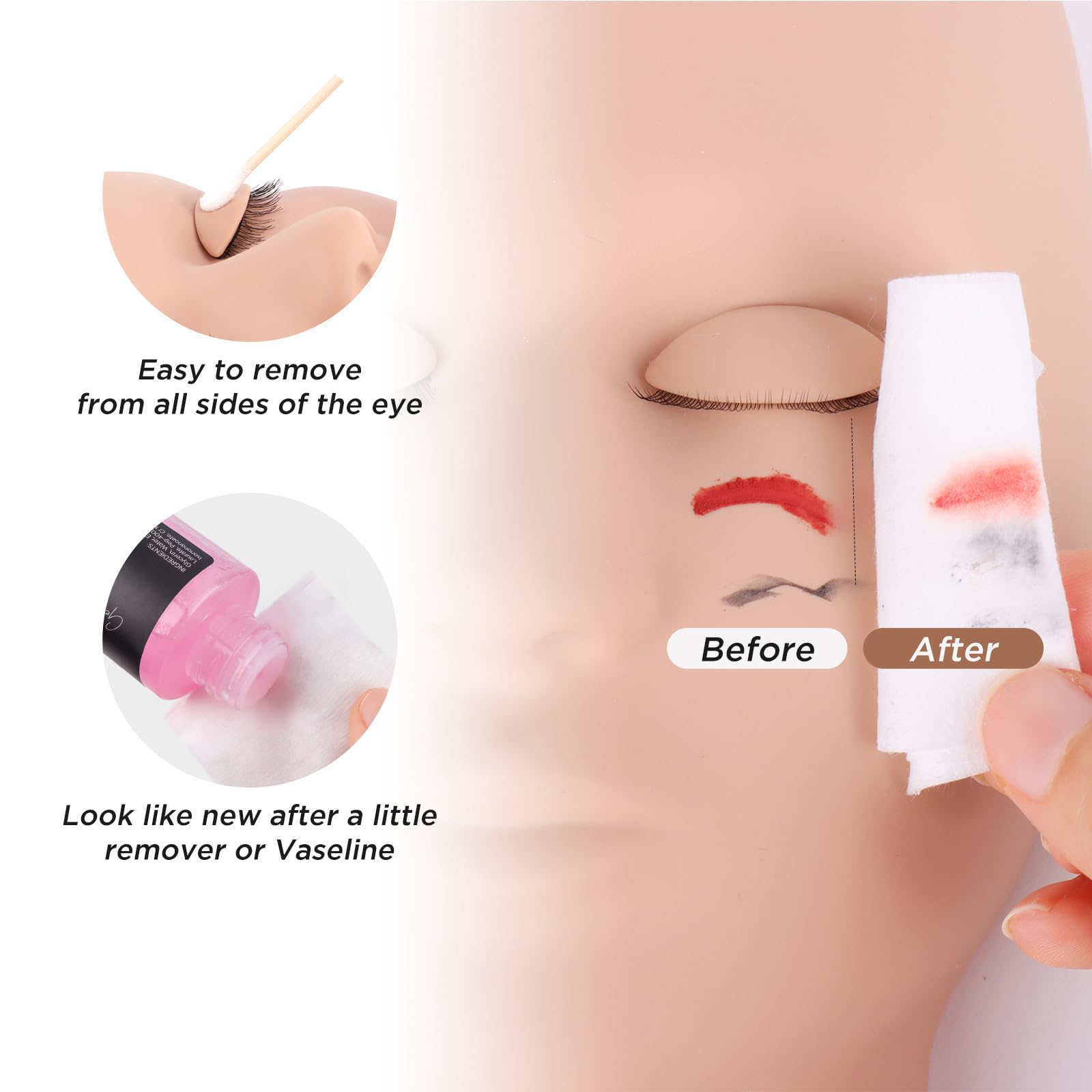 BEYELIAN Lash Mannequin Head Replaced Eyelids,Eyelash Extension Practice Head Kit, Training Mannequin Head with 4 Pairs Removable Eyelids, Natural Color Realistic Soft-Touch