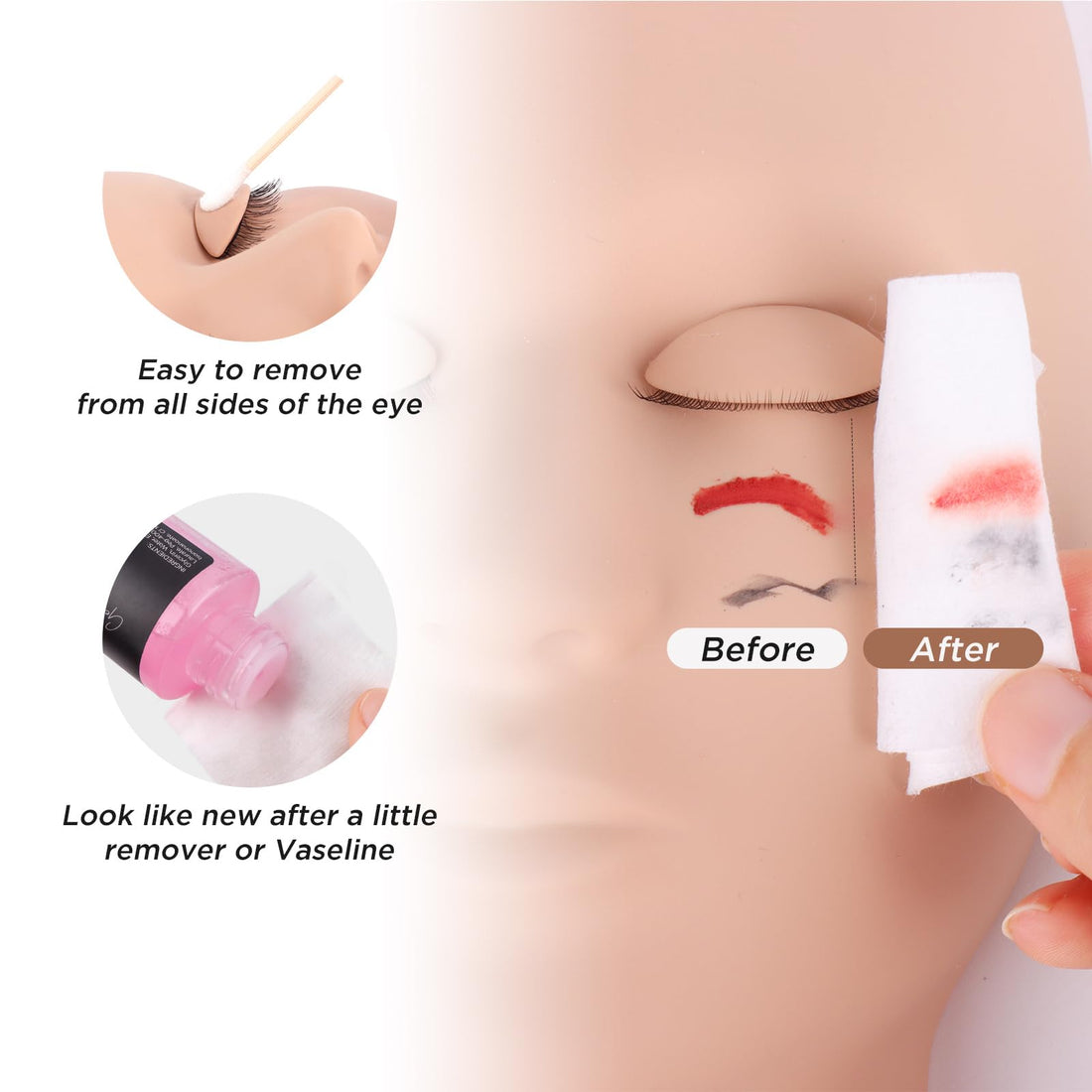 BEYELIAN Lash Mannequin Head Replaced Eyelids,Eyelash Extension Practice Head Kit, Training Mannequin Head with 4 Pairs Removable Eyelids, Natural Color Realistic Soft-Touch