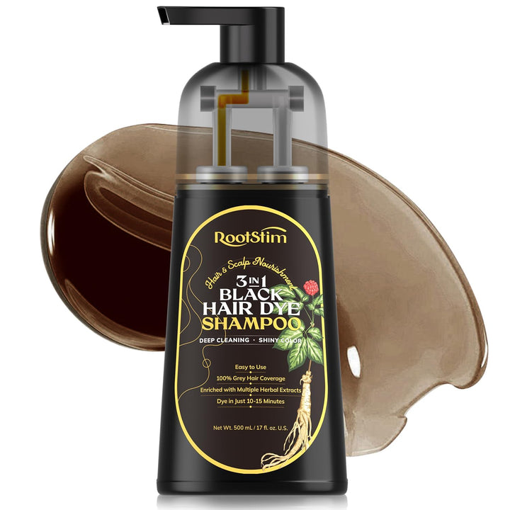 RootStim Natural Black Hair Dye Shampoo: Gray Hair Coverage in Minutes - Herbal Ingredients Hair Color Shampoo for Women Men 17 Fl Oz