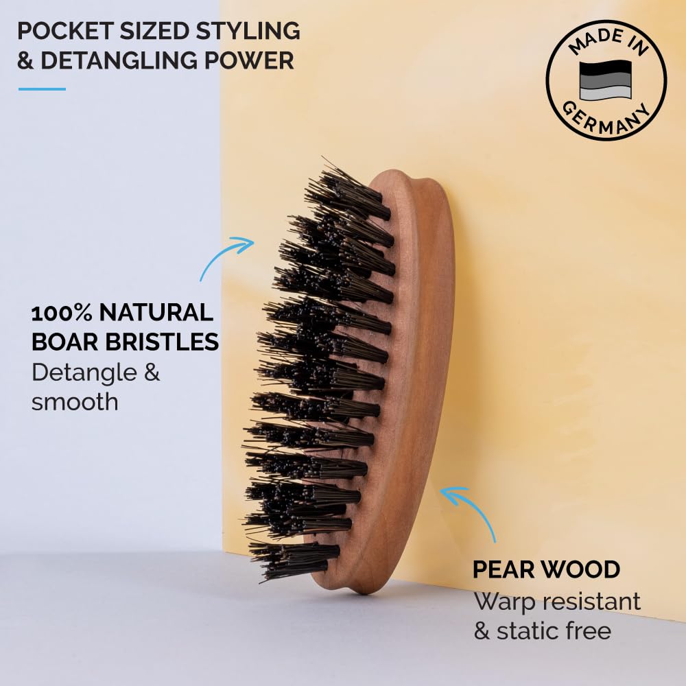 ZEUS 100% Boar Bristle Pocket Beard Brush, Medium-Firm Bristles