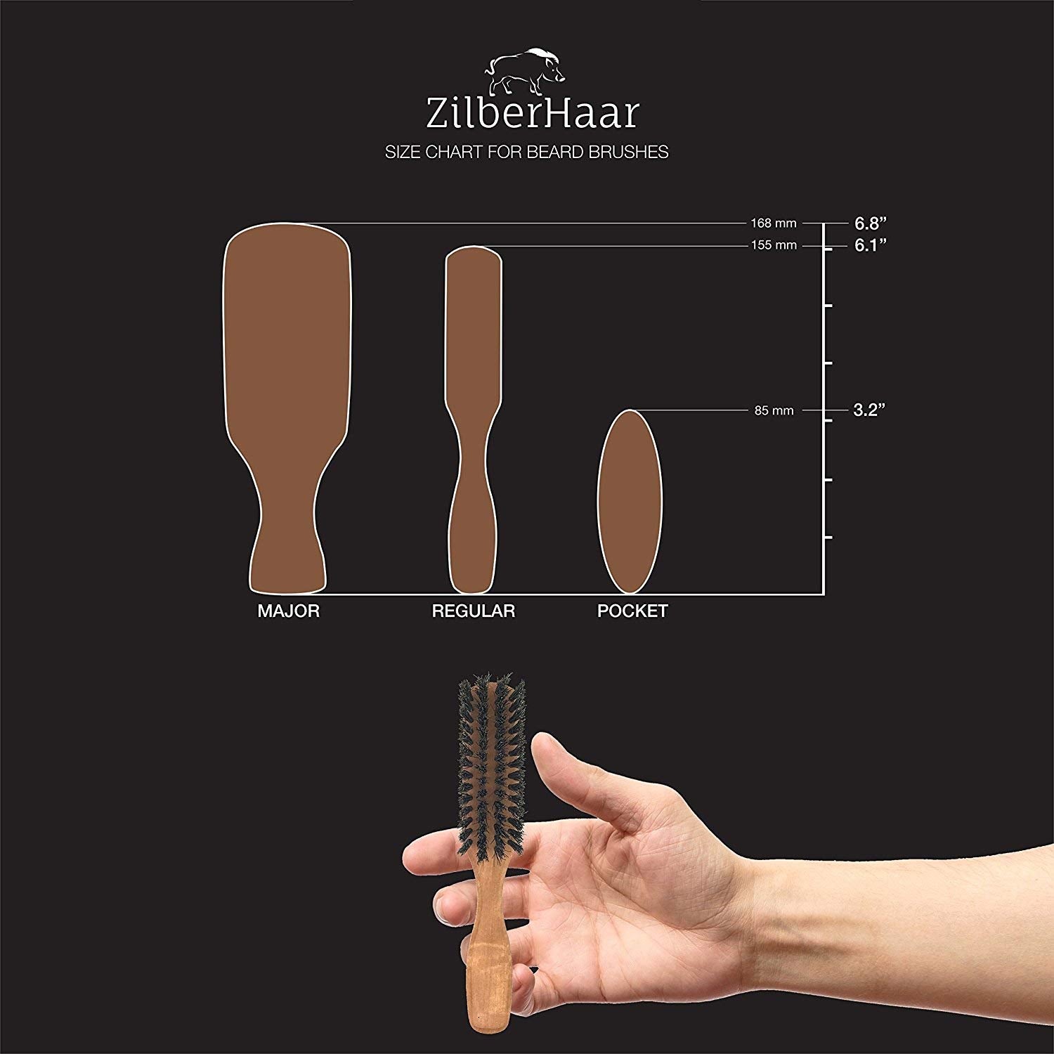 Zilberhaar Basic Beard Brush Kit (Stiff Version) - Ideal for Medium to Long, Thick Beards - Distributes Balm & Oil for Growth and Styling - Perfect Gift Set - Comes with Brush Cleaning Tool