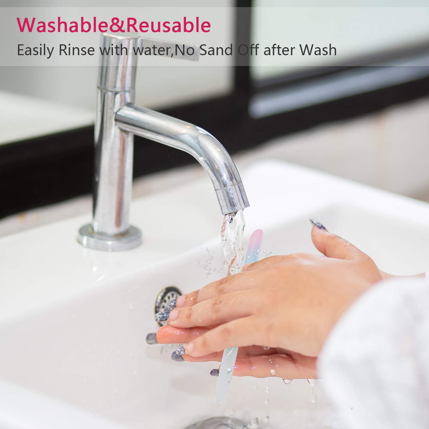 Glass Nail File in Case, Crystal Nail File, Glass Fingernail File, Czech Glass File, Double-Sided Etched Glass Nail File for Nail Art & Nail Care, Christmas Gifts Stocking Stuffers (Pink-Blue)