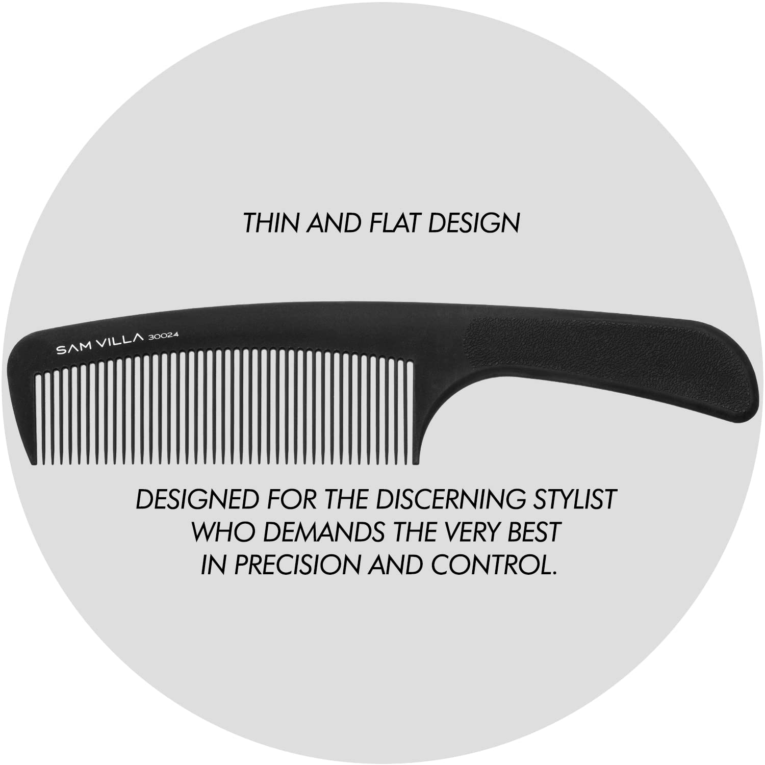 Sam Villa Signature Series Professional Detailing & Taper Hair Comb With Handle, Black