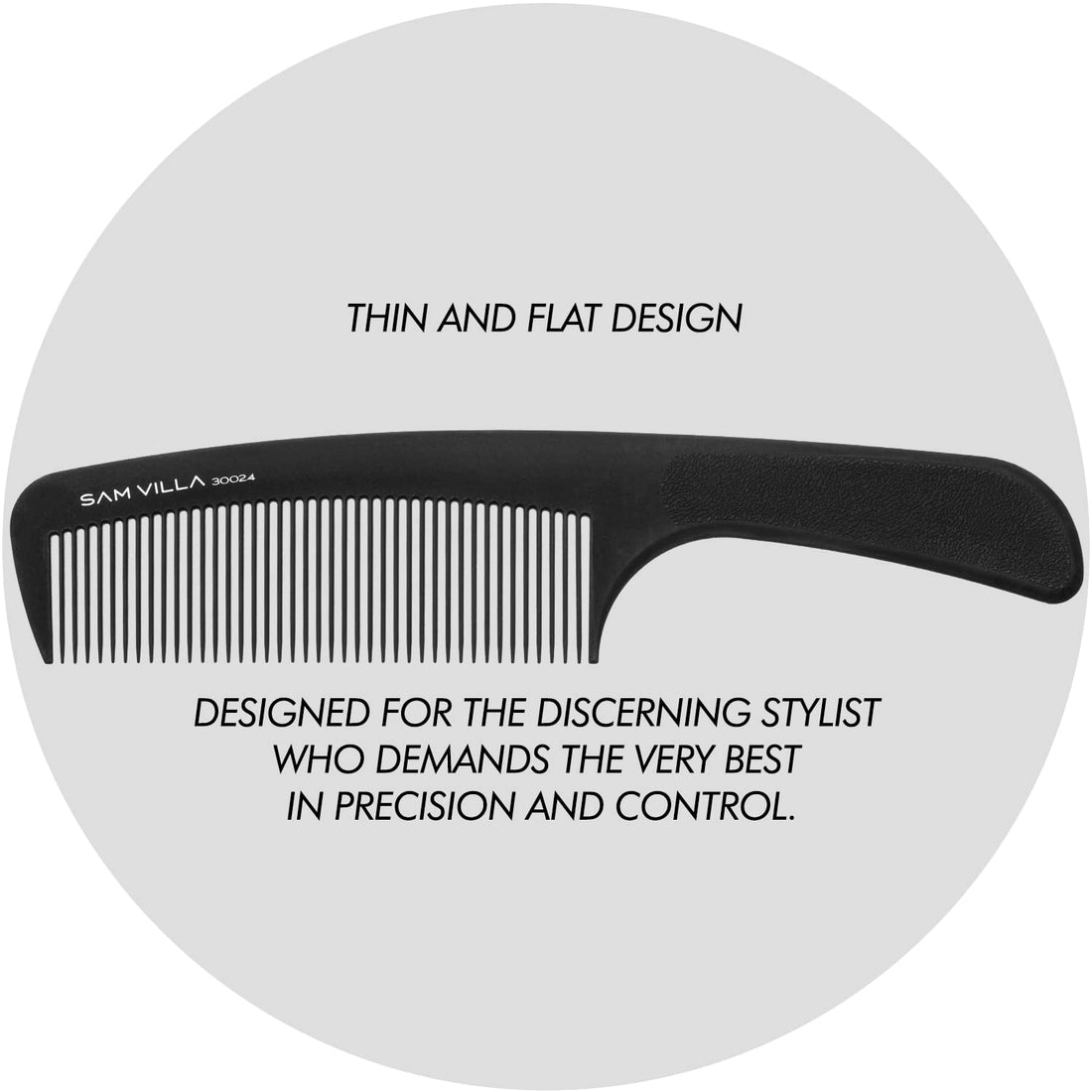 Sam Villa Signature Series Professional Detailing & Taper Hair Comb With Handle, Black