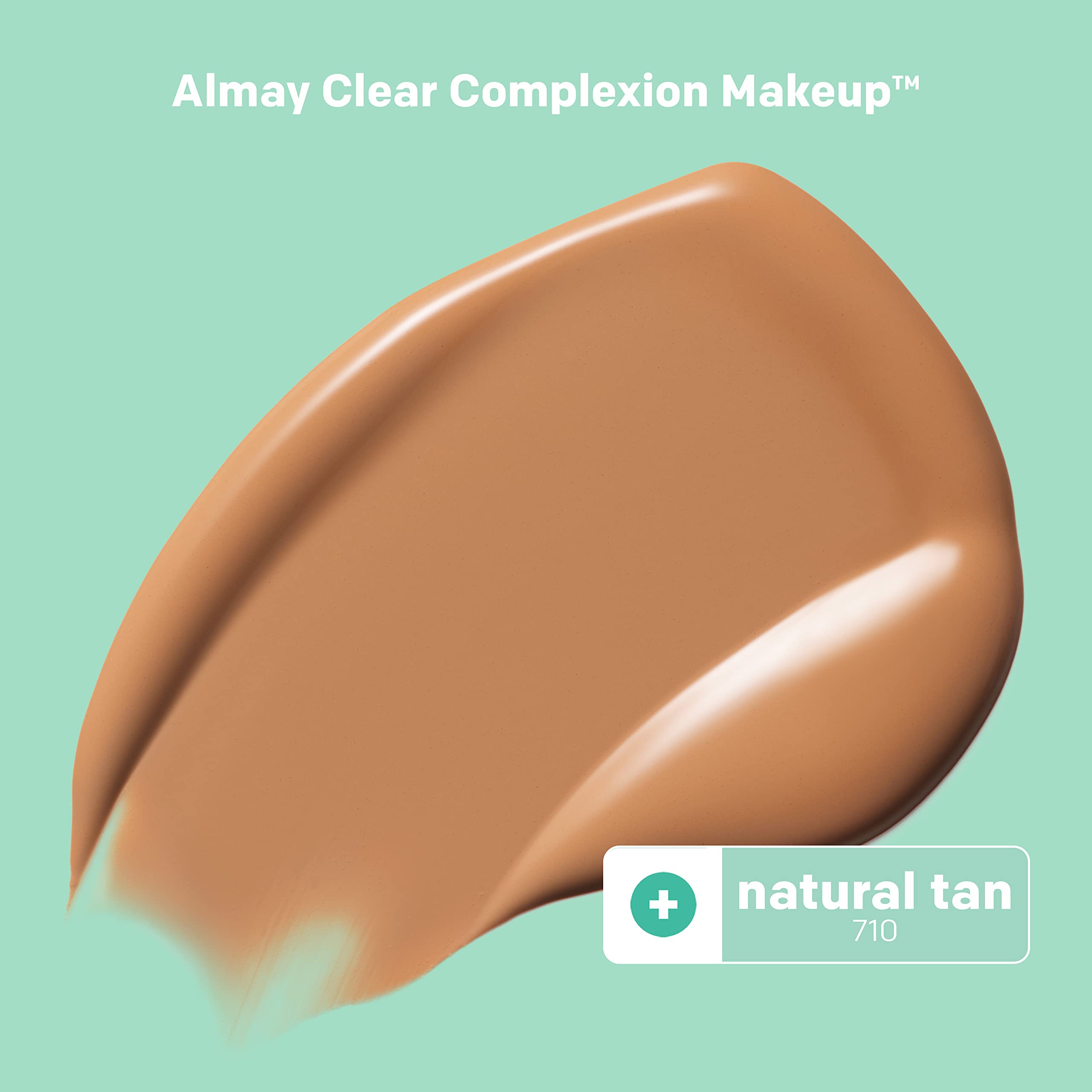 Almay Clear Complexion Acne Foundation Makeup with Salicylic Acid - Lightweight, Medium Coverage, Hypoallergenic, Fragrance Free, for Sensitive Skin , 710 Natural Tan, 1 fl oz.