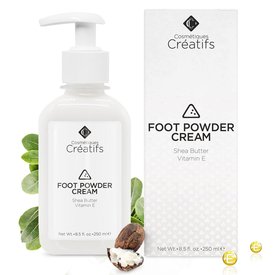Cosmétiques Créatifs Foot Powder Cream for Dry Cracked Heels, Odor Control, and Intense Skin Hydration, 8.5 fl. oz., with Shea Butter and Vitamin E