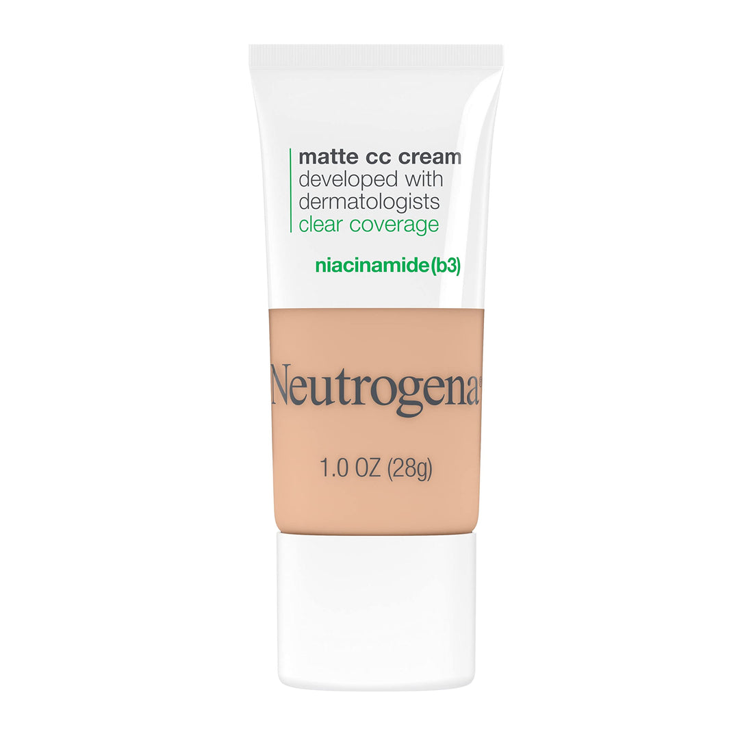 Neutrogena Clear Coverage Flawless Matte CC Cream, Full-Coverage Color Correcting Cream Face Makeup with Niacinamide (b3), Hypoallergenic, Oil Free & -Fragrance Free, Warm Peach, 1 oz