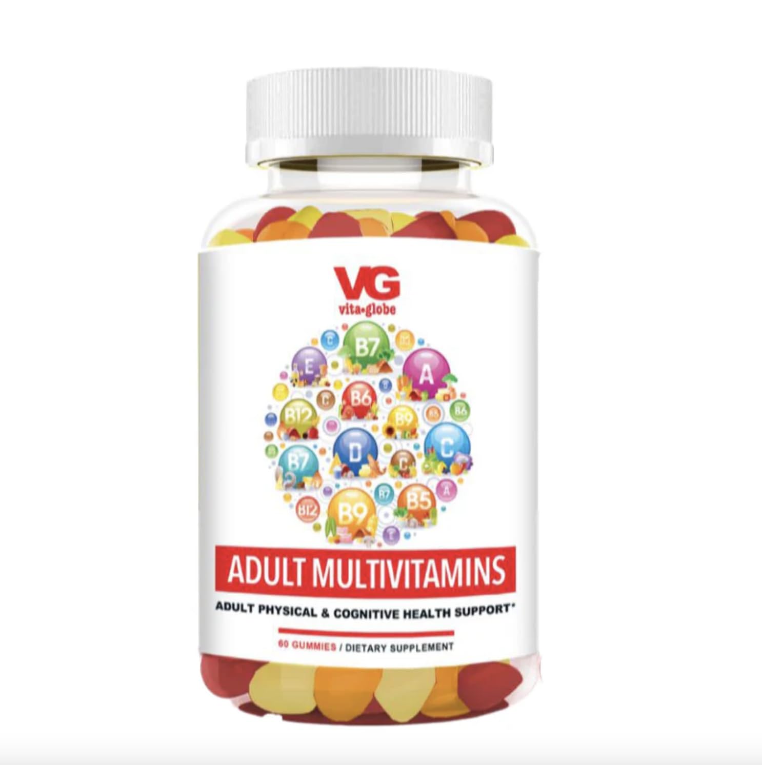 VITA GLOBE Adult Multivitamin Gummy with Vitamin, Vitamin C, Vitamin D Vitamin E, Niacin, Vitamin B6, Folate, Vitamin B12 Biotin, Pantothenic Acid, Sodium, Inisitol, 60 Count (Pack of 1)