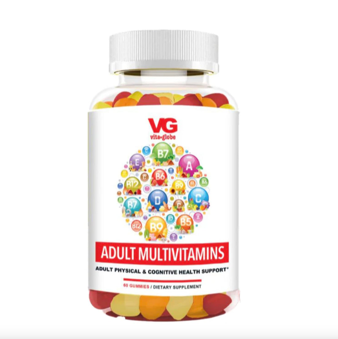 VITA GLOBE Adult Multivitamin Gummy with Vitamin, Vitamin C, Vitamin D Vitamin E, Niacin, Vitamin B6, Folate, Vitamin B12 Biotin, Pantothenic Acid, Sodium, Inisitol, 60 Count (Pack of 1)