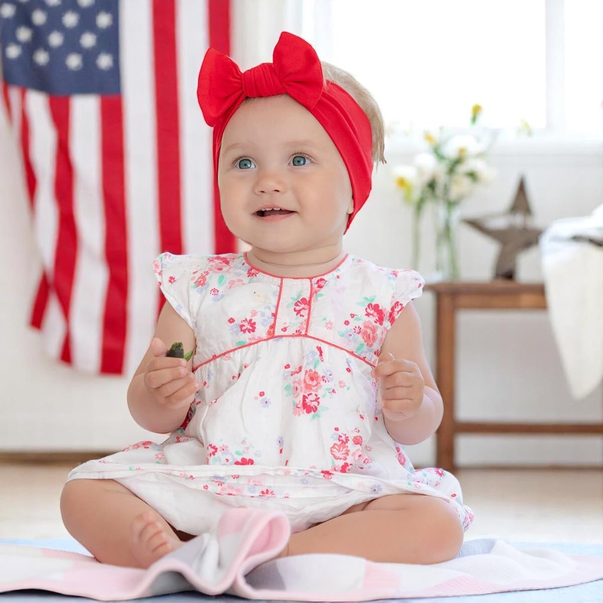 BABYGIZ Baby Girl Headbands-Infant,Toddler Cotton Handmade Hairbands with Bows Child Hair Accessories (Red)