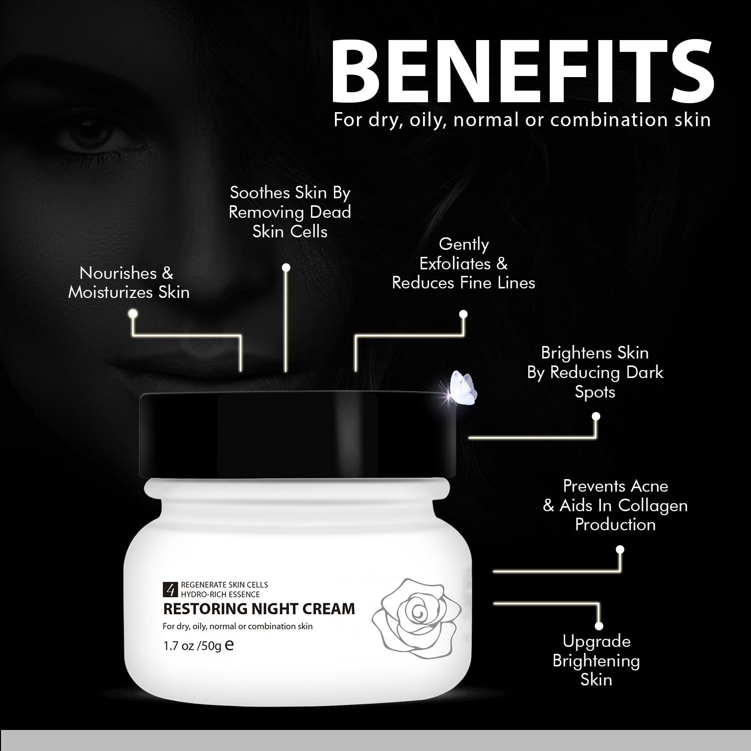 WBM Care 8720-4 Restoring Night Face | Anti-Aging Cream Moisturizer|, 1.7 oz, Regenerate Skin Cells Hydro-Rich Essence |