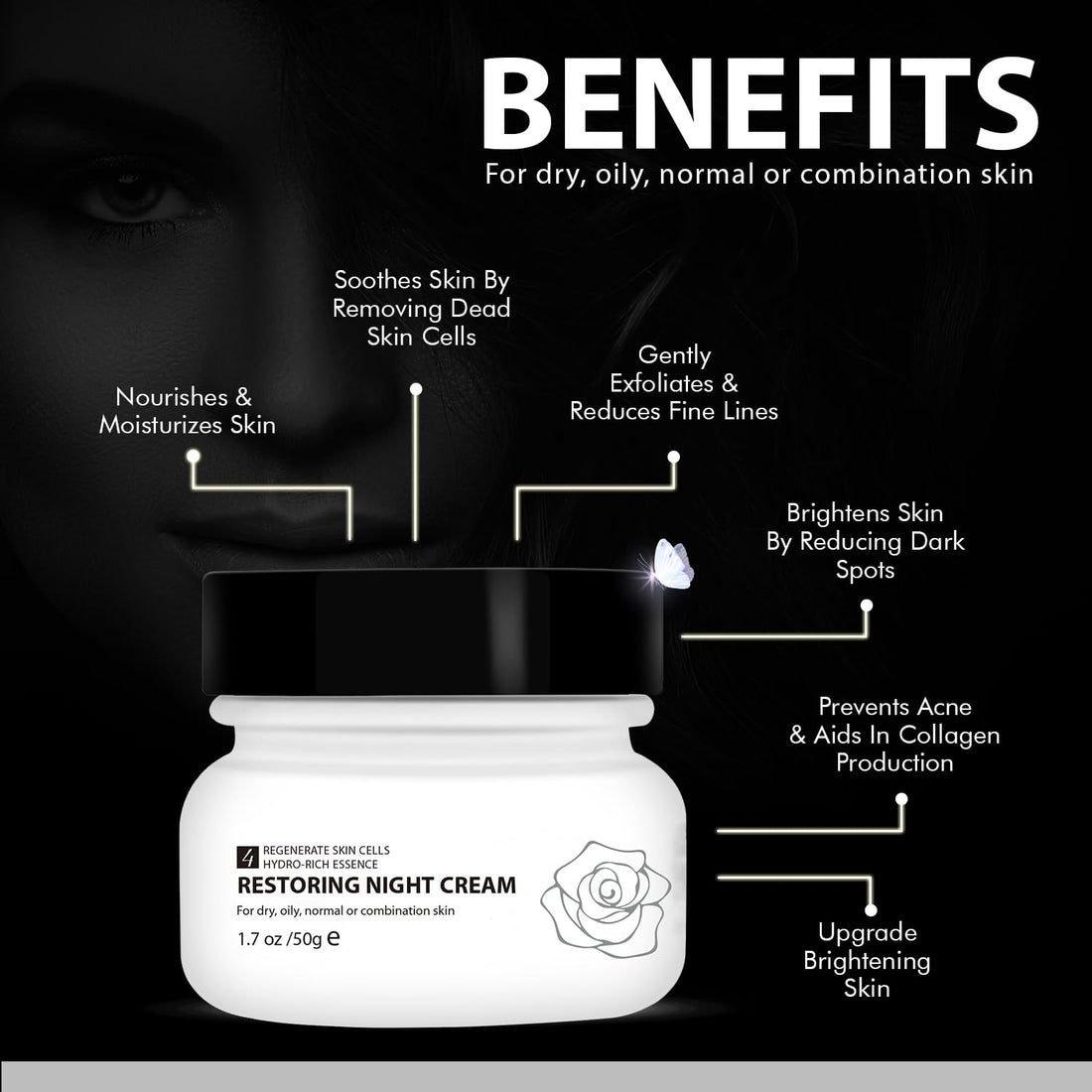 WBM Care 8720-4 Restoring Night Face | Anti-Aging Cream Moisturizer|, 1.7 oz, Regenerate Skin Cells Hydro-Rich Essence |