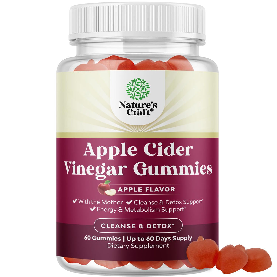 Apple Cider Vinegar Gummies for Weight Loss - Cleanse & Detox Gummies for Gut Health, Bloating & Energy Support - ACV Chews with B12 Vitamin, B6 & Pomegranate for Better Metabolism - 60 Count