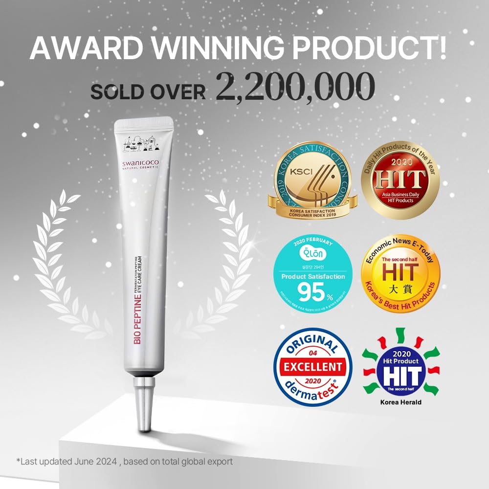 SWANICOCO Pregnancy Safe Fermentation Peptine Eye Care Cream Under Eye Cream with 8 Peptides and Niacinamide, Anti Aging Eye Cream for Wrinkles & Crows Feet Korean Skincare 20ml 0.68 Fl Oz