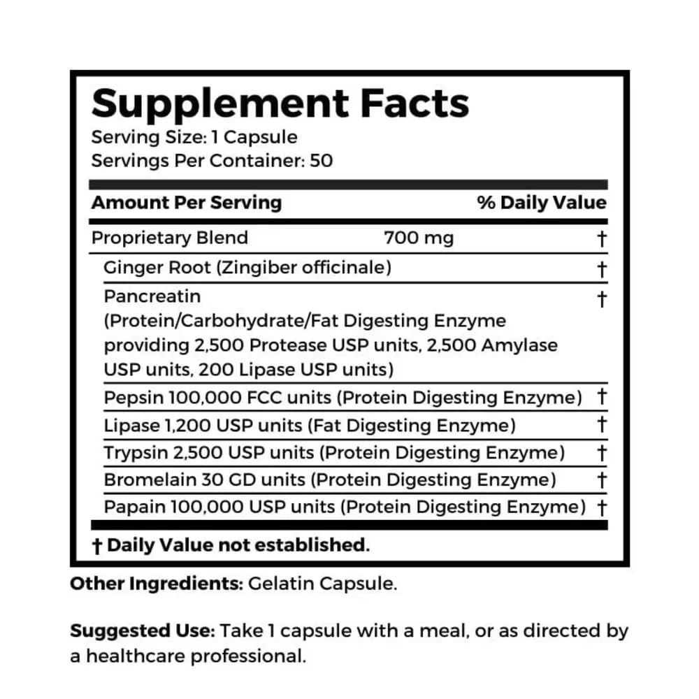 Dr. Clark Digestive Enzymes Supplement – 700mg, 50 Gelatin Capsules, Promotes Digestive Health & Gut Function