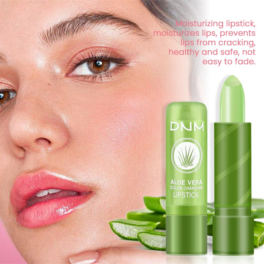 BINGBRUSH 1 Pcs Aloe Vera Color Changing Lipstick Queen,Long Lasting Lip Care Nutritious Plumper Lip Balm Moisturizer Magic PH Temperature Color Change Lip Gloss Makeup Set for Women