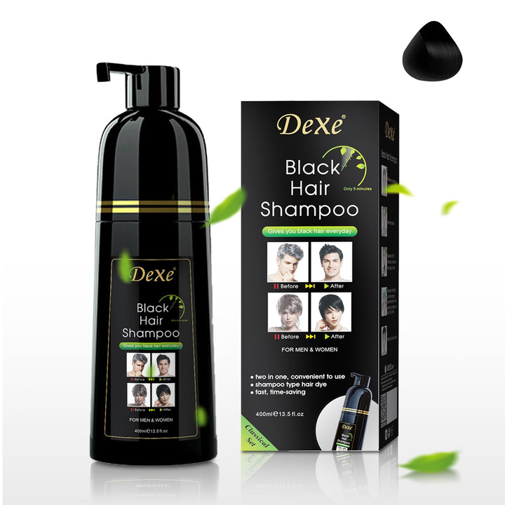 DEXE Black Hair Dye Shampoo for Gray Hair Coverage,Hair Color Shampoo for Men/Women,3 in 1-100% Grey Cover,Permanent Hair Shampoo,Herbal Ingredients and Ammonia Free,400ML(14 Fl oz)