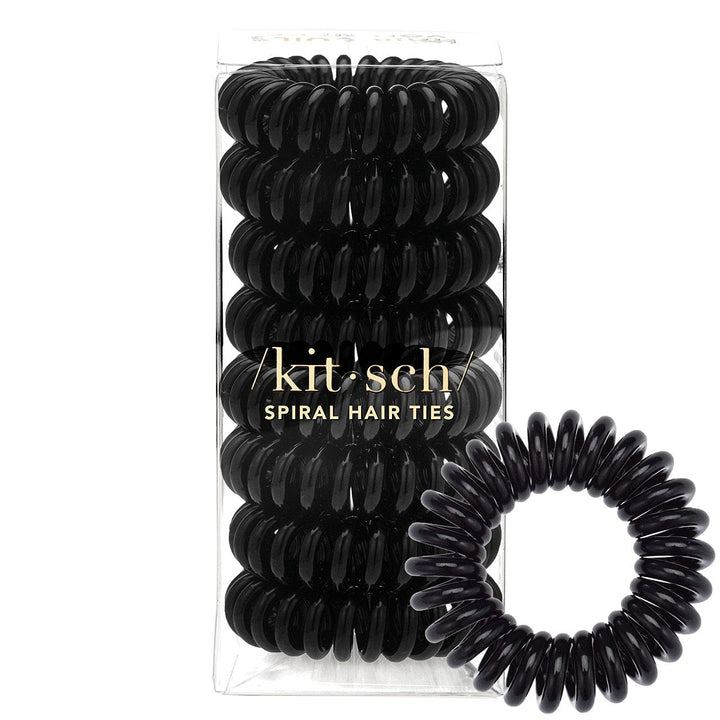Black: Kitsch Spiral Hair Ties, Coil Hair Ties, Phone Cord Hair Ties, Hair Coils - 8Pcs, Black